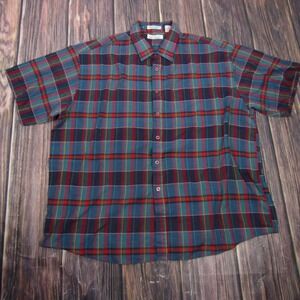 M.A.I.N Stream Shirt Mens 2XL Blue Plaid Short Sleeve Button Up Easy Care